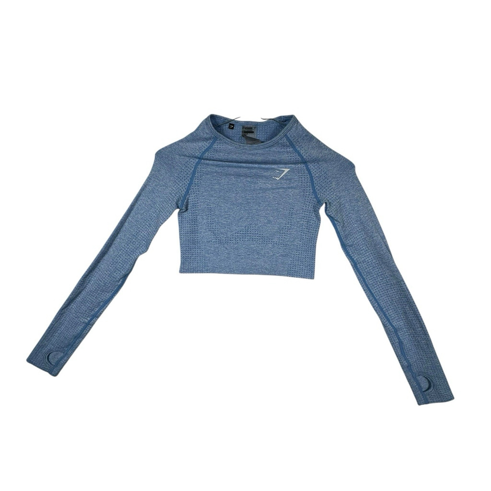 Gymshark Long Sleeve Workout Crop Top Womens Size XS Blue With Thumb Hole